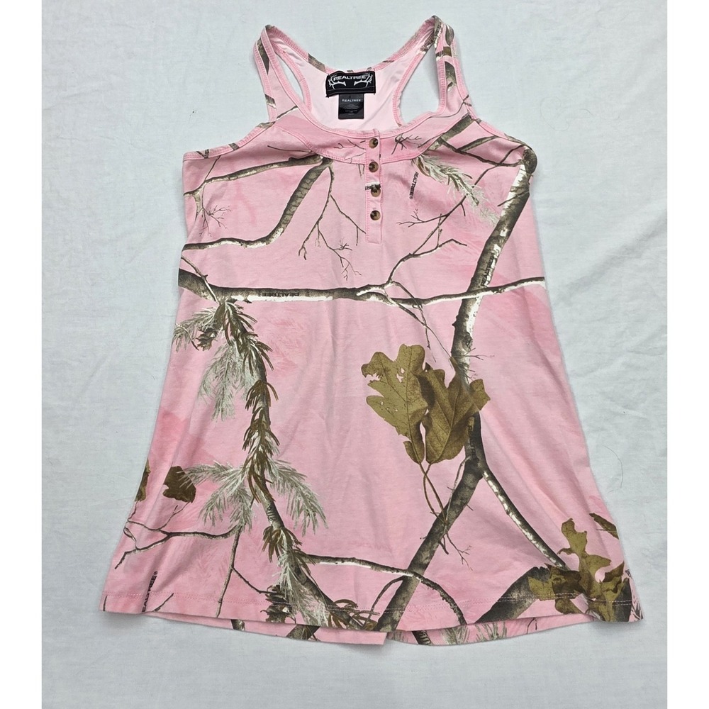 Realtree Women's Racerback Tank Top Light Pink Camo Size Large
